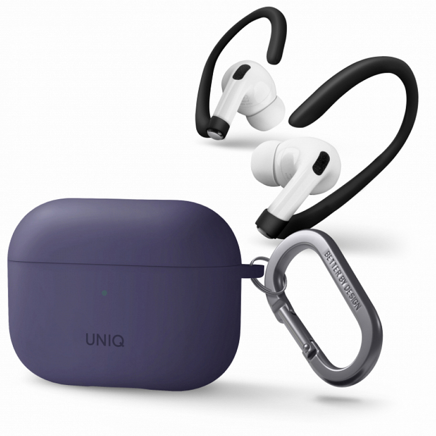 Чехол Uniq Nexo для AirPods Pro 2 (2022) (с креплениями для наушников) тёмно-фиолетовый (Purple)