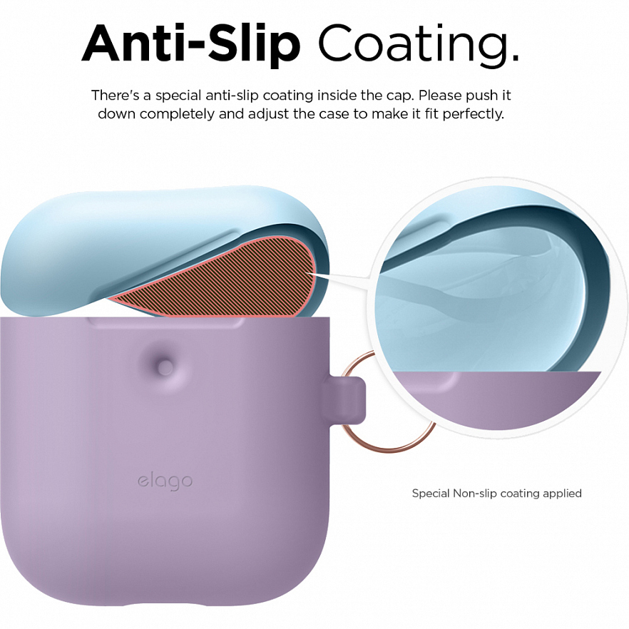 Чехол Elago A2 Wireless Silicone Duo Hang Case для AirPods 2Gn фиолетовый Lavender (голубая Pastel Blue/розовая крышки)