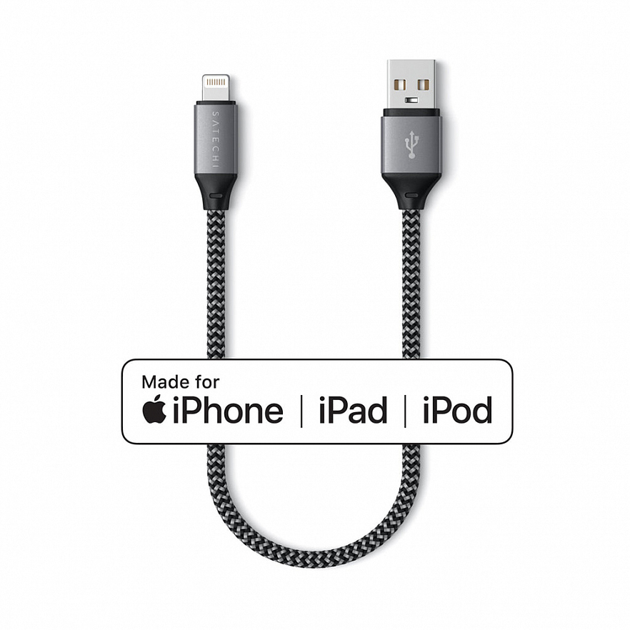 Кабель Satechi USB-A to Lightning Cable (0.25 метра) серый (ST-TAL10M)