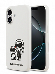 Чехол Lagerfeld Liquid Silicone Sketch Karl & Choupette Hard для iPhone 17 с MagSafe белый