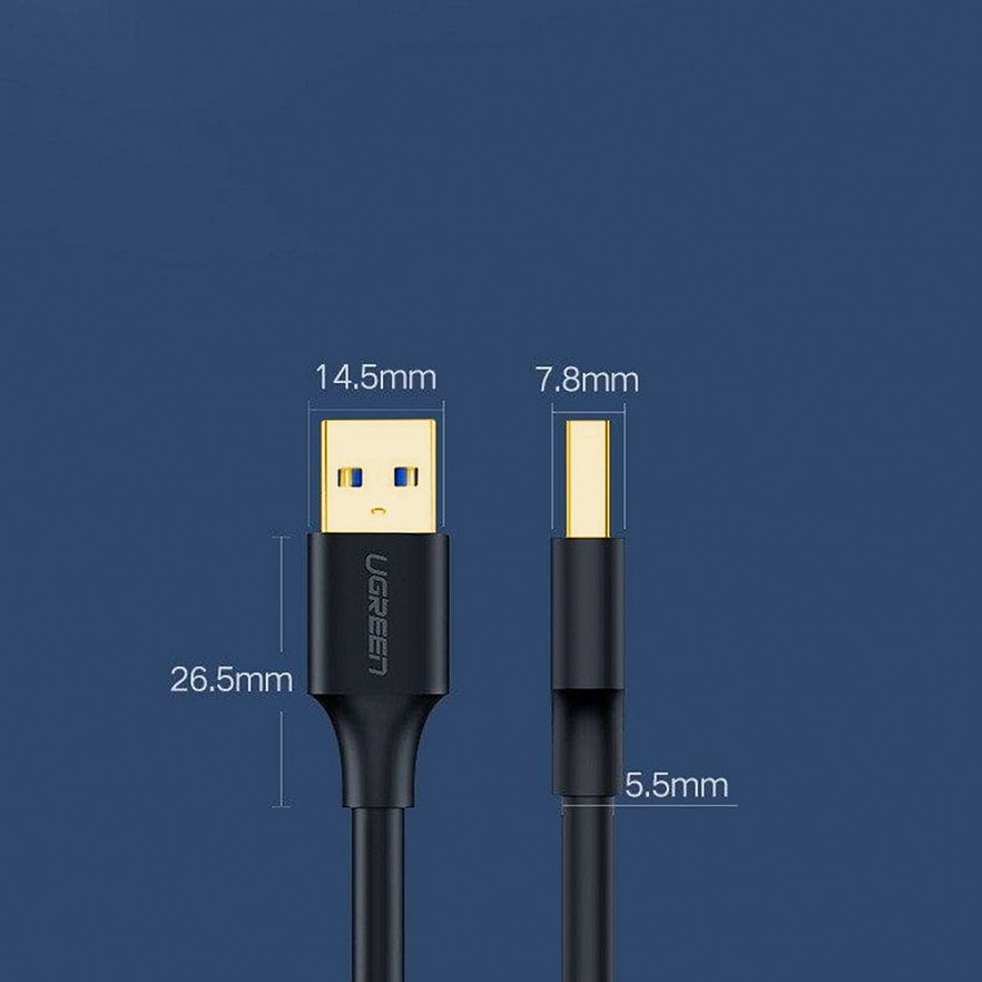 Кабель Ugreen US128 (10370) USB-A 3.0 Male to Male Cable (1 метр) чёрный