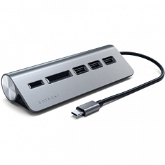 USB-хаб и картридер Satechi Type-C Aluminum USB 3.0 Hub & Card Reader (ST-TCHCRM) серый космос