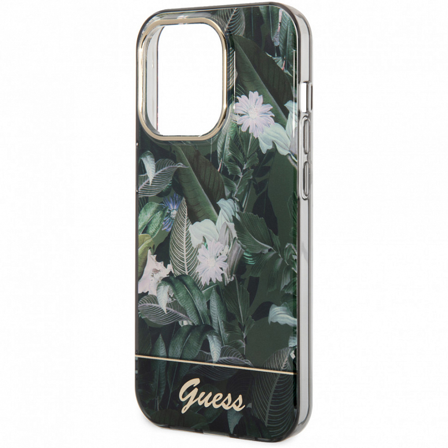 Чехол CG Mobile Guess PC/TPU Jungle w Electroplated Camera Hard для iPhone 14 Pro зелёный