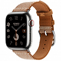 Умные часы Apple Watch Series 10 Hermes 42 мм, клетчатый ремешок из плетеного нейлона золотой с белым