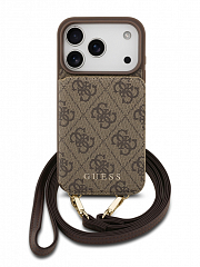 Чехол Guess Crossbody для iPhone 17 Pro с ремешком коричневый