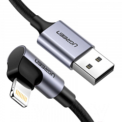 Кабель Ugreen US299 Right Angle USB-A to Lightning Cable (1 метр) чёрный (60521)