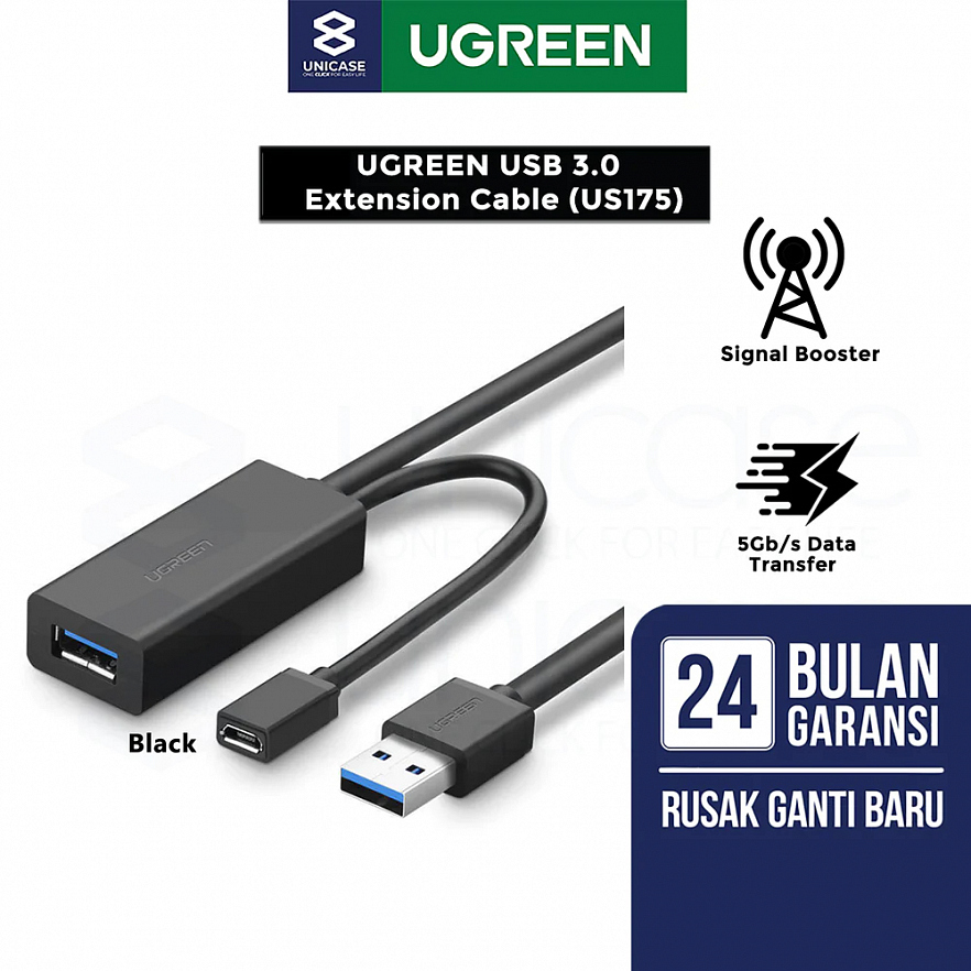 Кабель-удлинитель UGREEN US175 (20827) USB-A 3.0 to USB-A 3.0 Extension Cable (10 метров) чёрный