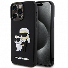 Lagerfeld для iPhone 15 Pro Max чехол 3D Rubber Karl & Choupette Hard Black
