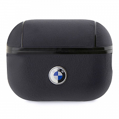 Чехол CG Mobile BMW для Airpods Pro 2 Signature leather with metal logo Navy тёмно-синий