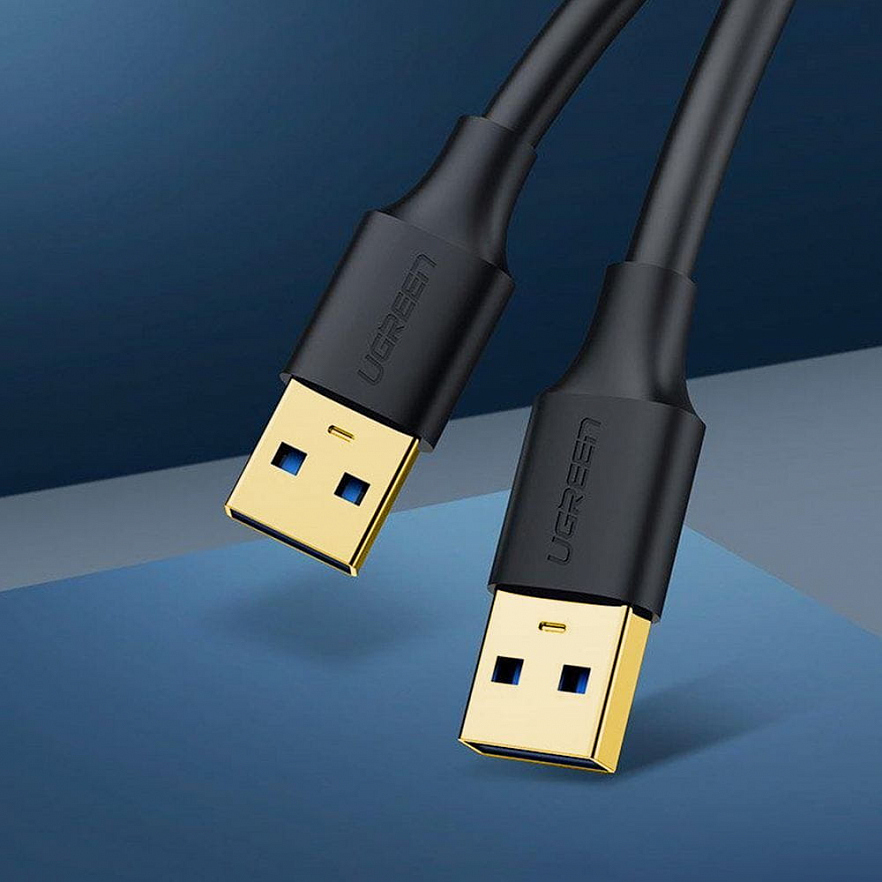 Кабель Ugreen US128 (10370) USB-A 3.0 Male to Male Cable (1 метр) чёрный