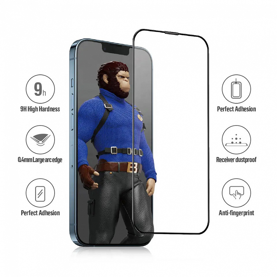 Защитное стекло BlueO Corning Gorilla 2.5D USA Anti-Static для iPhone 15 Pro Max Black с чёрной рамкой