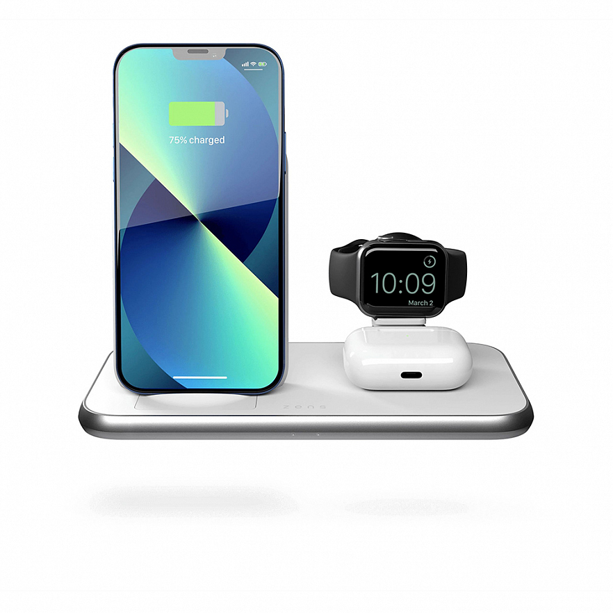Беспроводное зарядное устройство ZENS Aluminium 4 in 1 Stand Wireless Charger белое (ZEDC15W/00)