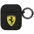 Чехол Ferrari Silicone case with ring с карабином для Airpods 1/2 чёрный