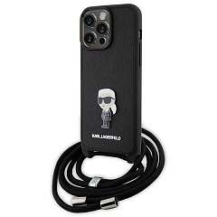 Чехол CG Mobile Lagerfeld Crossbody Saffiano для iPhone 15 Pro Max чёрный