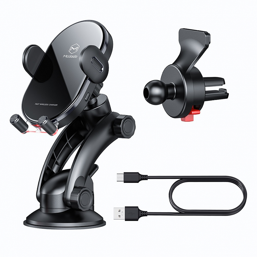 Автодержатель с функцией беспроводной зарядки Mcdodo Space Car Holder With Induction Charging 15W чёрный (CH-7620)