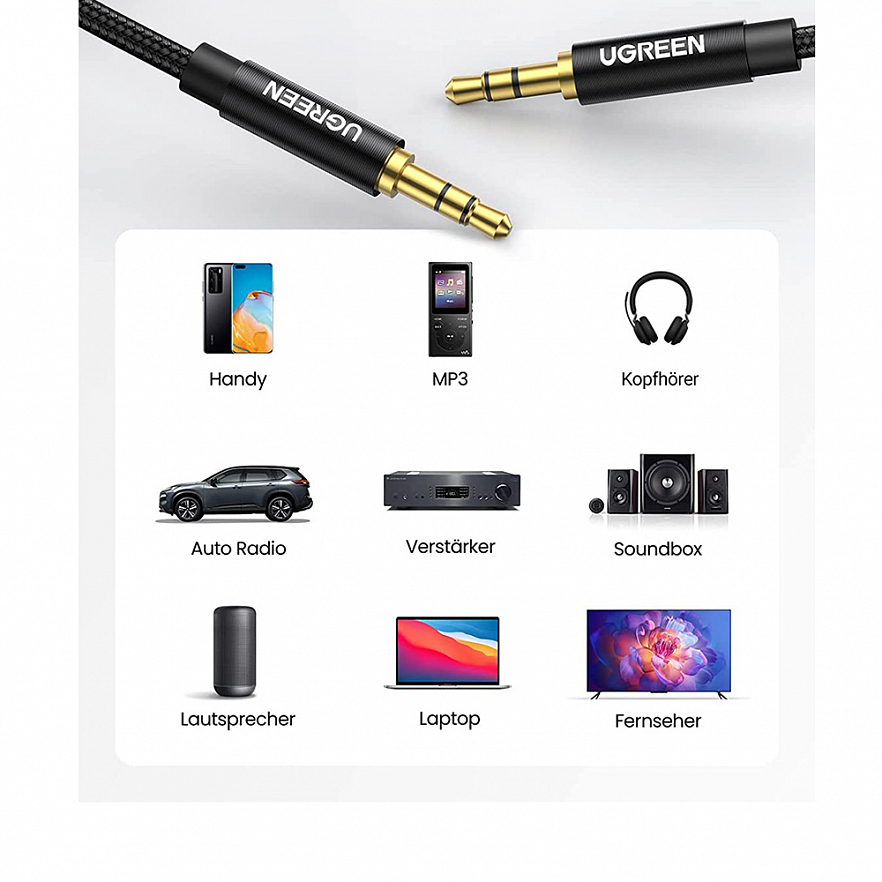 Кабель Ugreen AV112 3.5 mm Male to 3.5 mm Male Cable - 2 метра черный