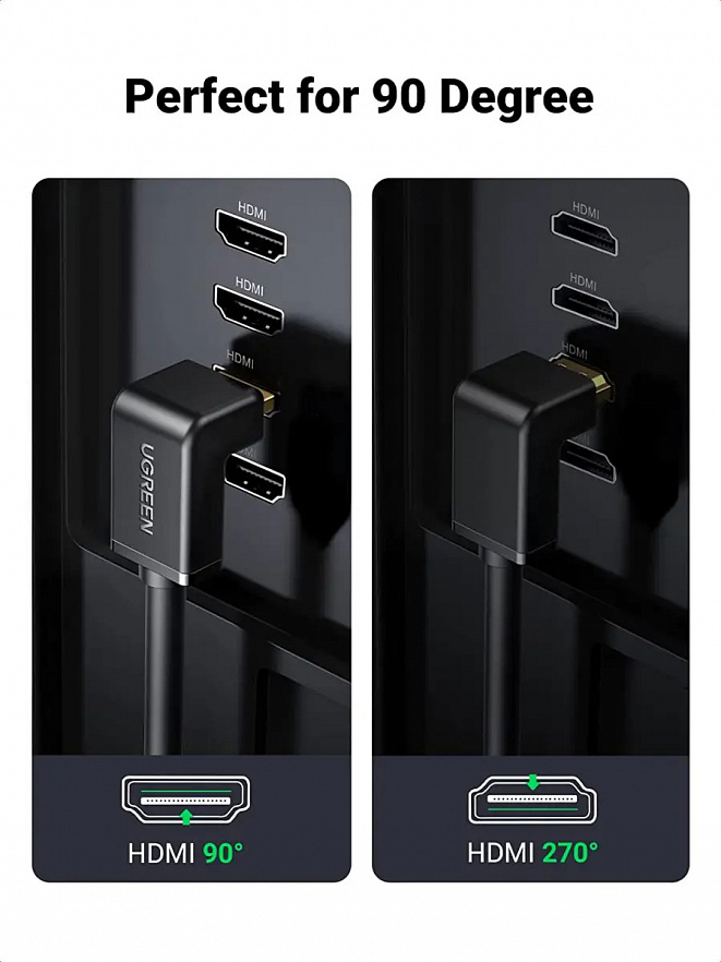 Кабель угловой UGREEN HD103 (10172) HDMI Cable Right Angle 90 Degree (1 метр) чёрный