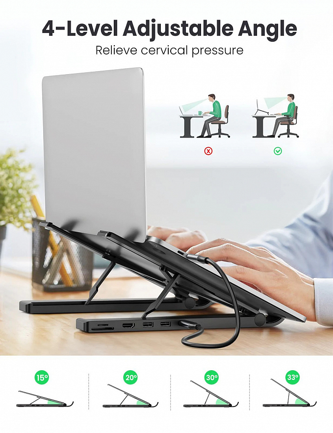 Подставка-хаб для ноутбука UGREEN X-Kit Laptop Stand Docking Station CM359 чёрная (80551)