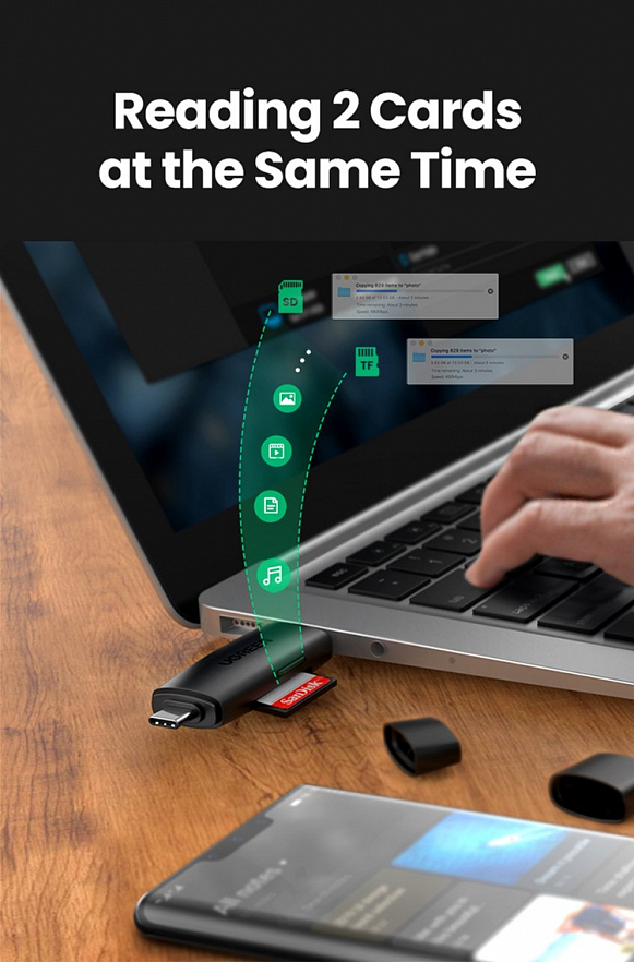 Кардридер UGREEN CM304 (80191) Multifunction USB-C+USB TF/SD 3.0 Card Reader