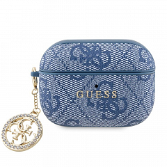 Чехол CG Mobile Guess для Airpods Pro 2 PU leather 4G with metal logo and Diamond charm Blue - Голубой