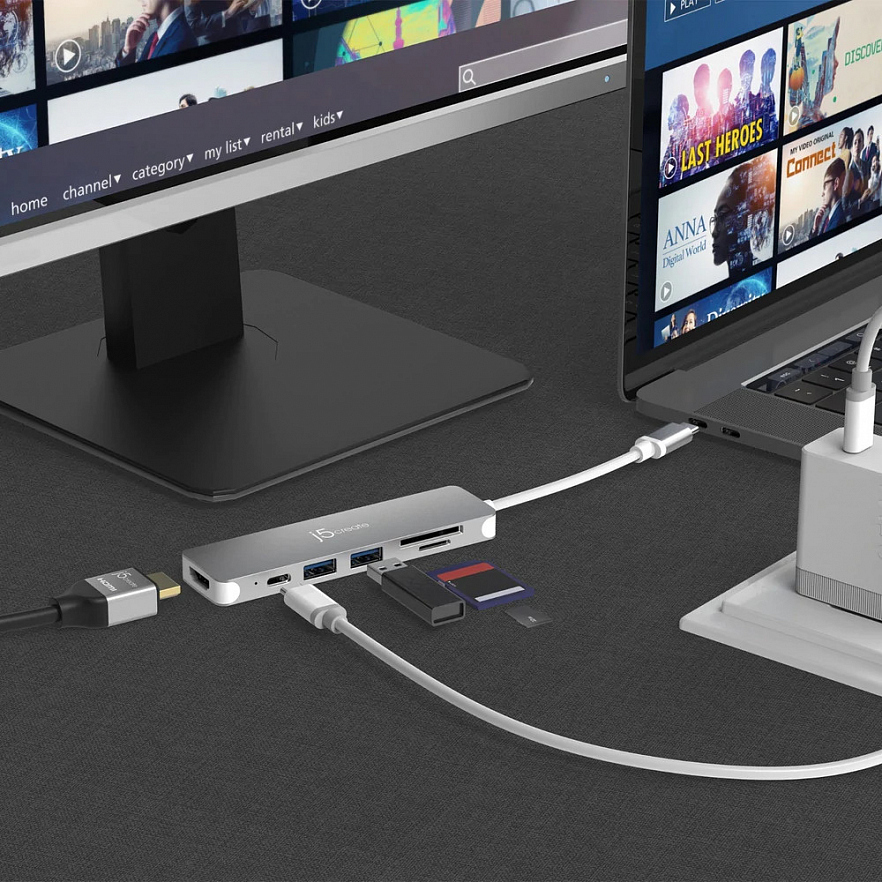 Мульти-хаб j5create USB-C® to 4K HDMI™ Multi-Port Hub (USB-C/2xUSB-A/4K HDMI/SD/microSD) серый космос (JCD353)
