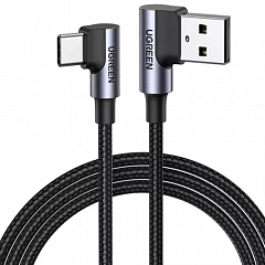 Кабель Ugreen US176 USB-A to USB-C Cable Angled Cable (0,5 метров) чёрный / серый космос (20855)