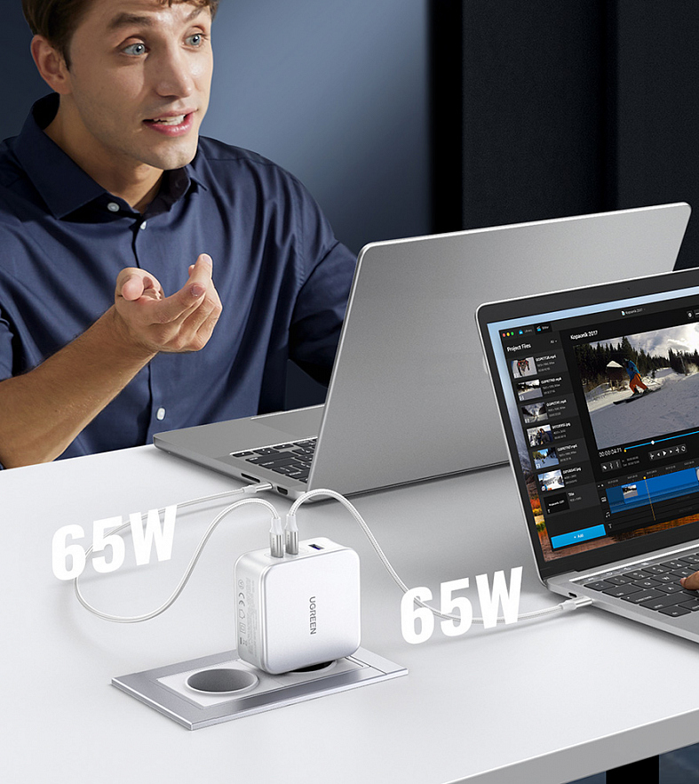Сетевое зарядное устройство UGREEN CD289 (15339) USB-A+2*USB-C 140W GaN с кабелем Белое
