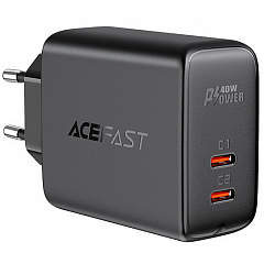 Сетевое зарядное устройство Acefast A9 2 x USB Type-C 40W PD Wall Charger чёрное (AF-A9-BK)