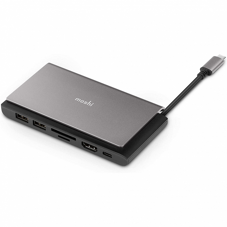 Портативный USB-хаб Moshi Symbus Mini 7-in-1 (USB-C PD, HDMI, USB-A 3.1, Gigabit Ethernet, SD/microSD) серый космос